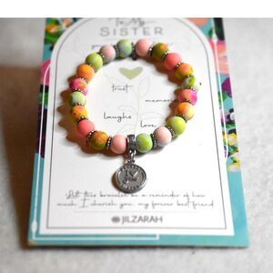 NWT Jilzarah To My Sister Dearest I Luv You Sister Charm Unique Beads Bracelet